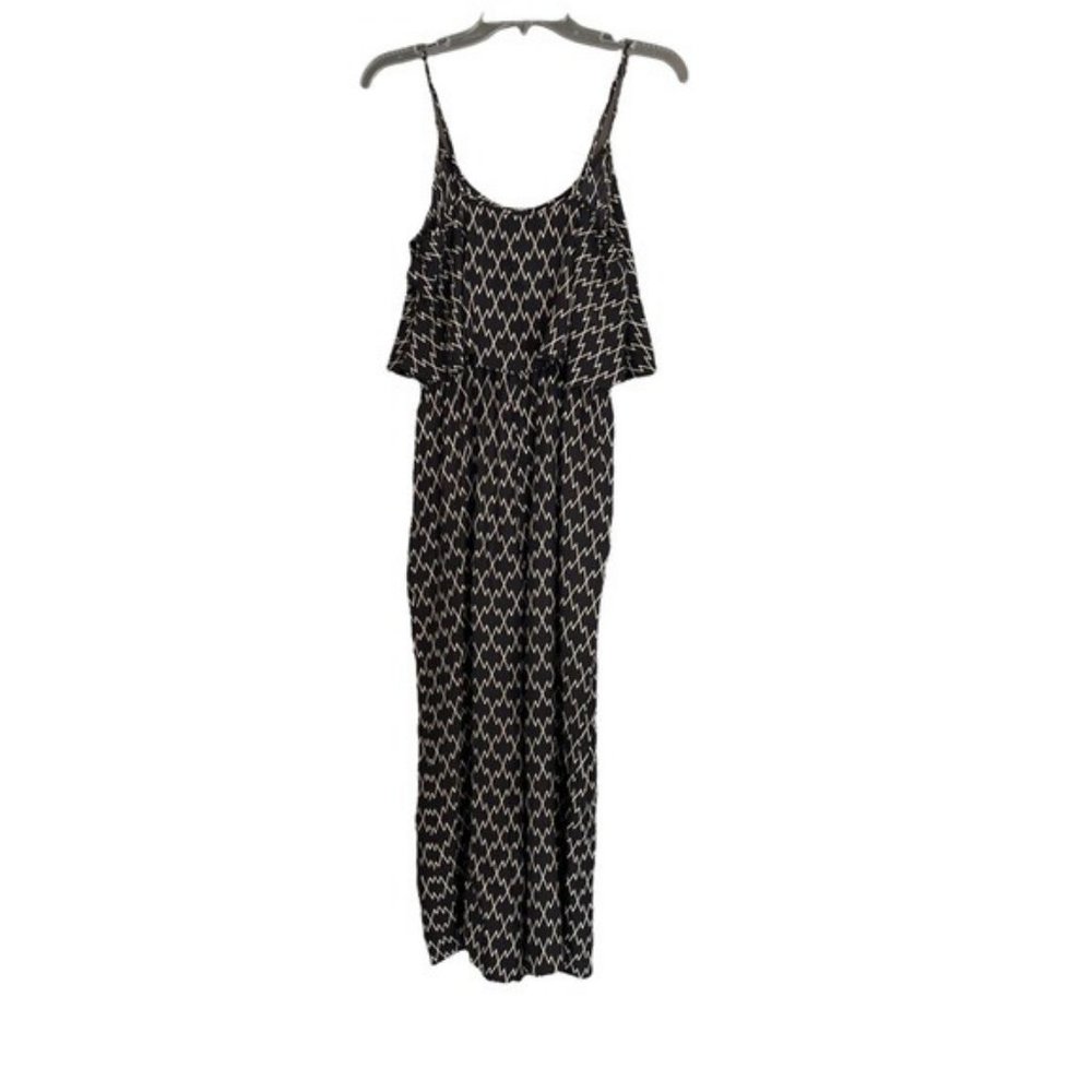Club Monaco Ruffle Print Wide Leg Black Geometric Jumpsuit Size 2 - Picture 9 of 11